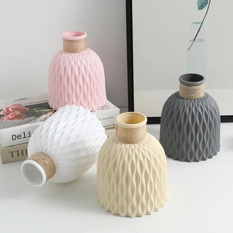 2025 New Plastic Vase Home Living Room Decoration Baubles Water Ripple Cross Border Dried Flower Arrangement Simple Flower
