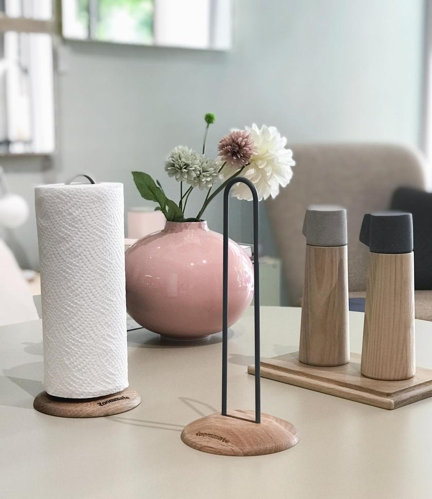 Roommate Wooden Pedestal Kitchen Paper Holder | Oak Base for Stability | Simple and Stylish Kitchen Storage | Perfect for Housewarmings and Weddings |