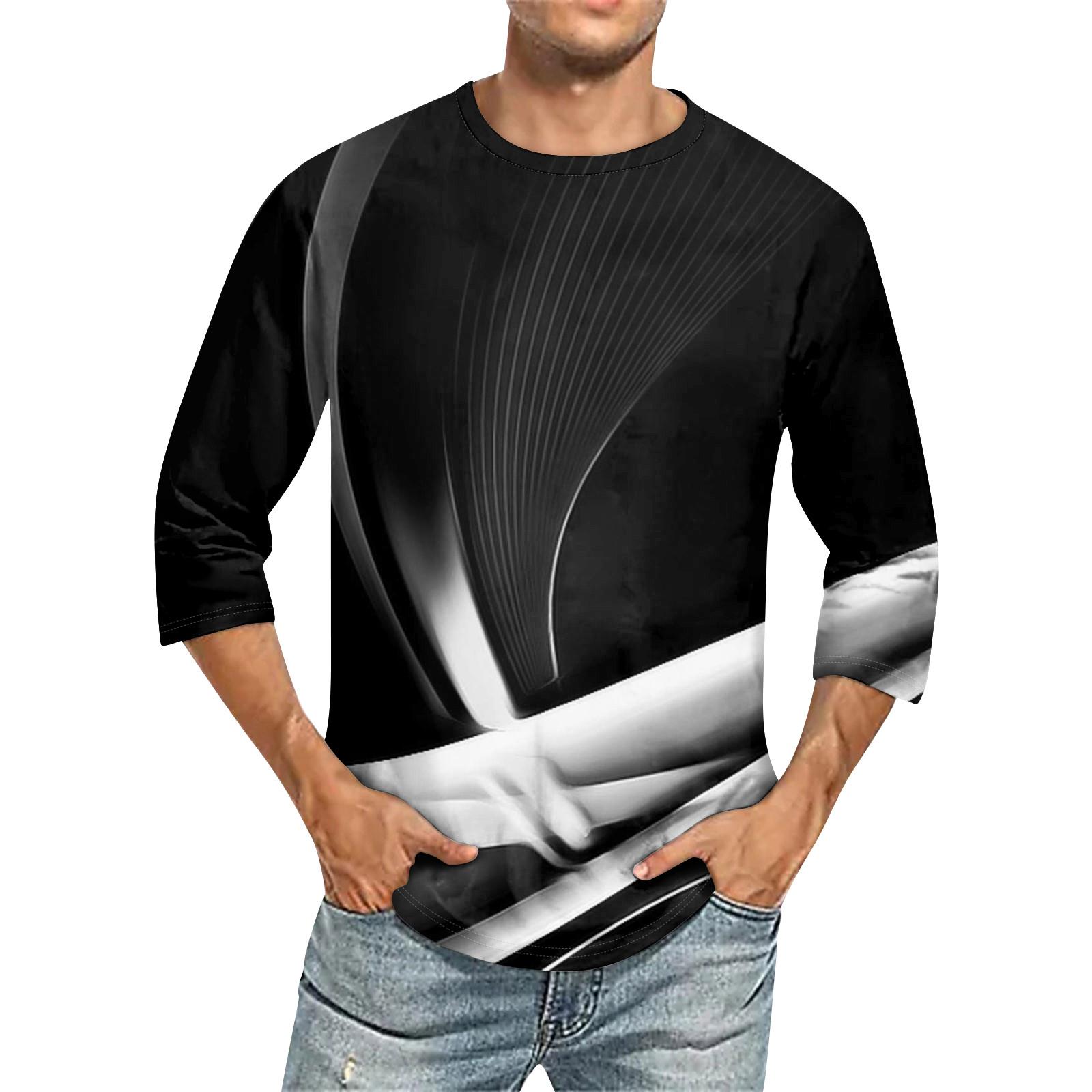

Men S Round Neck Three-Quarters Sleeve Top Casual Fashion T-Shirt XXXXL чорний