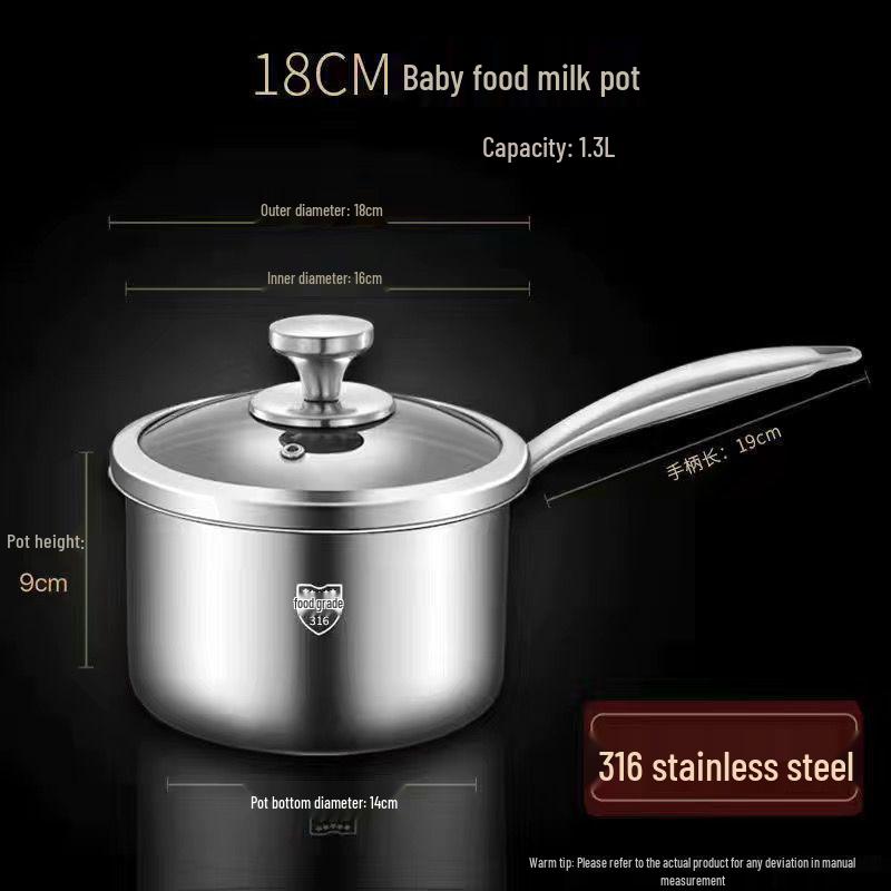 

316 Stainless Steel Milk Pot for Baby Food, Cooking & Steaming Extra Thick
