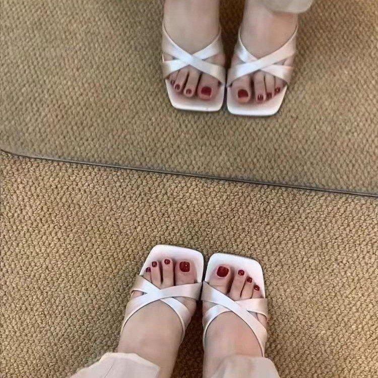 

2025 summer new small man simple fairy style high heels women s head thin heel cross high heel word sandals 40 шампанского