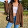 Women Hoodies Hooded Zipper Autumn Winter Thick Solid Color Drawtring Sweatshirt Coat for Daily Wear