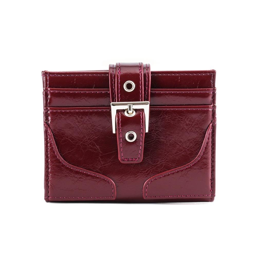 Women Silver Leather Card Holder Ultra-Thin Mini Buckle Coin Purse Portable Wallet Cute Bank Credit Id Bag Multi-Card Slot