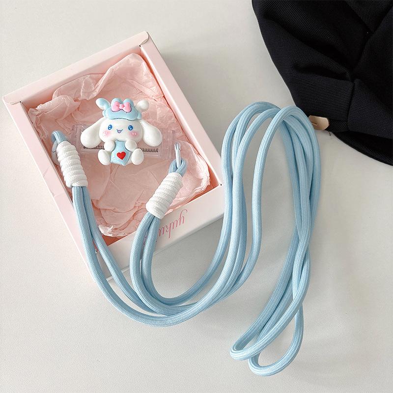 Cartoon Kt Cat Girl Heart Back Clip Diagonal Cross-Chain Braided Rope Mobile Phone Case Halter Neck Strap Mobile Phone Back Clip Anti-Fall