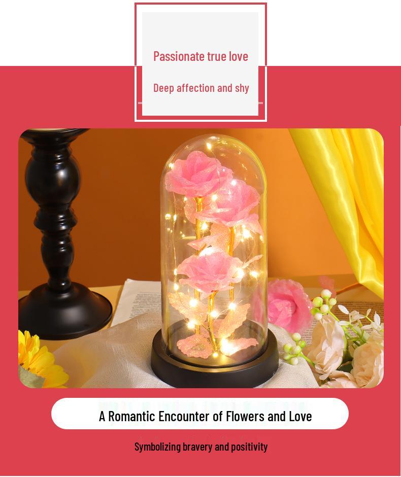 Luminous LED Rose Glass Dome Ornament with Three Flowers - Valentine's Day Bestseller Gift