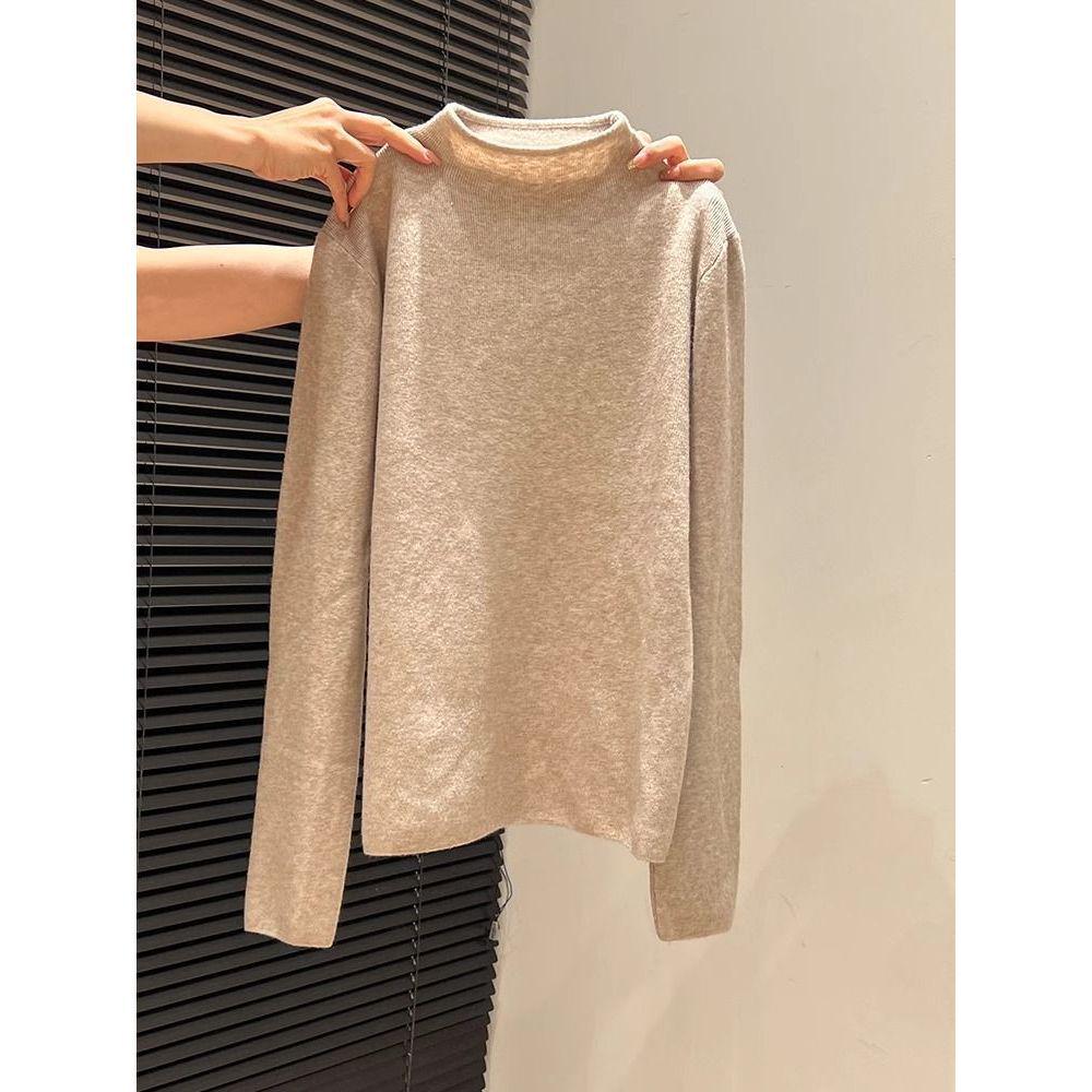 Women's Luxury Slim-Fit Stand-Up Collar Sweater – Soft Knit Long-Sleeve Base Layer for Autumn/Winter