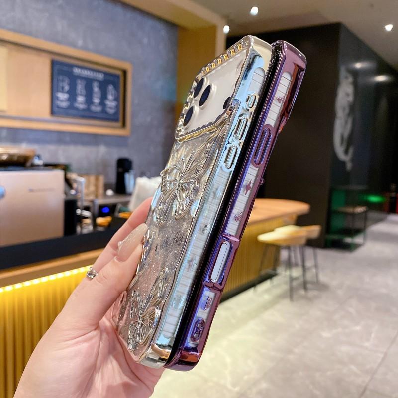 3D Butterfly Glitter Case For iPhone 17 Pro Max 17 Air 17Pro Shockproof Transparent Soft TPU Plating Phone Back Cover
