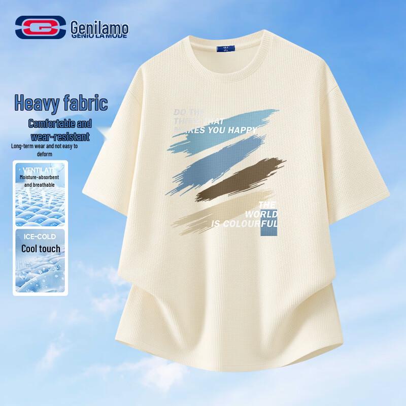 GENIOLAMODE Men s Waffle Knit Heavyweight Crew Neck Short Sleeve T-Shirt XL