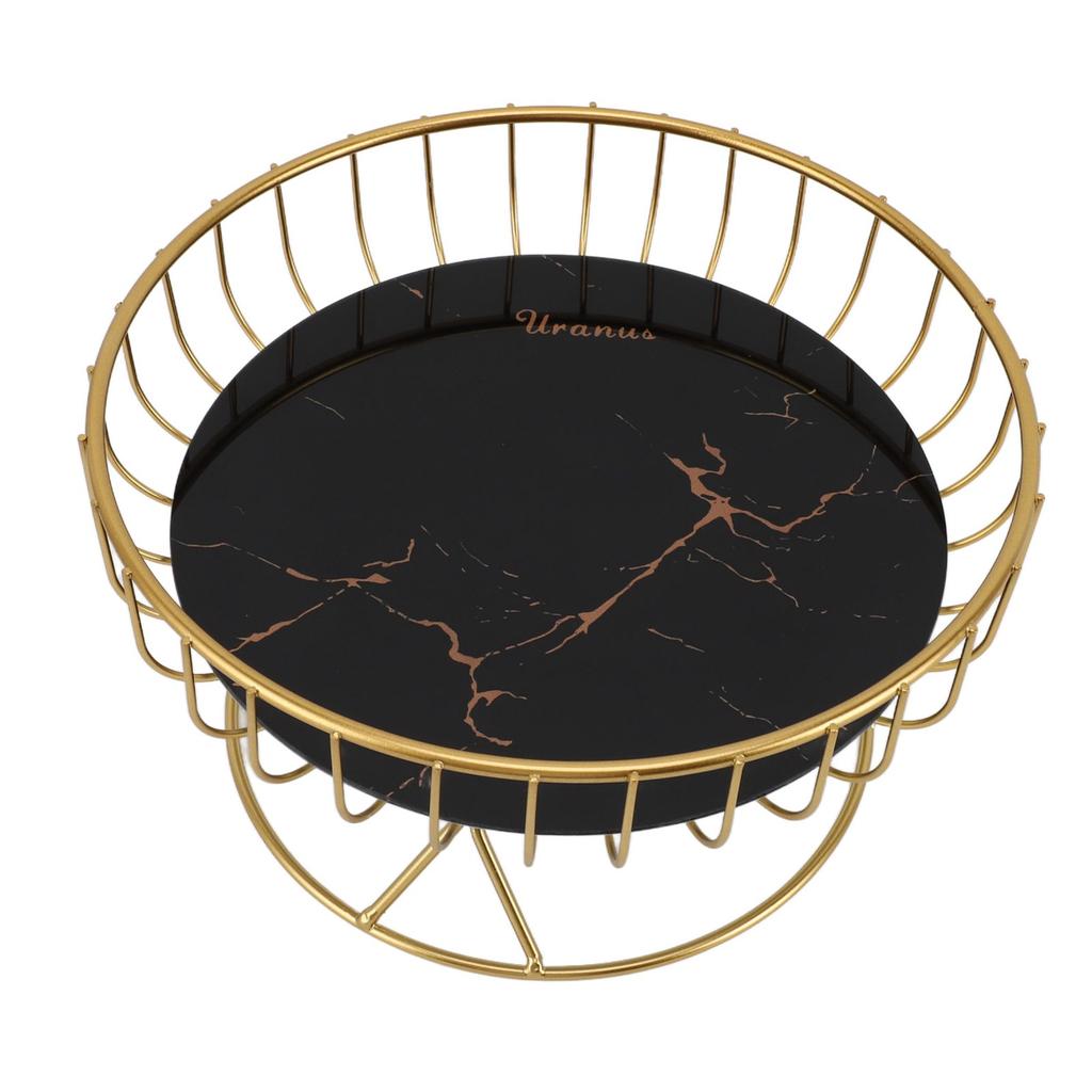 Round Fruit Basket Large Capacity Hollow Metal Fruit Bowl Stand for Dessert Snacks Bread L Black