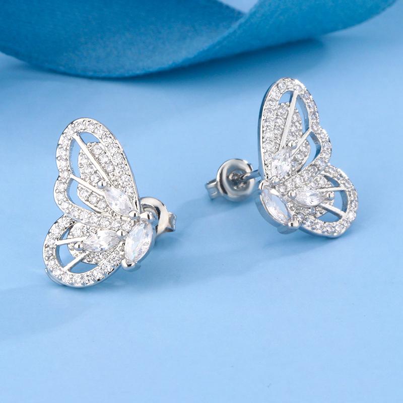 Stylish Butterfly Stud Earrings For Ladies 925 Silver Plated Super Shiny Full Diamond Zircon Banquet Jewelry Wedding Party Gifts