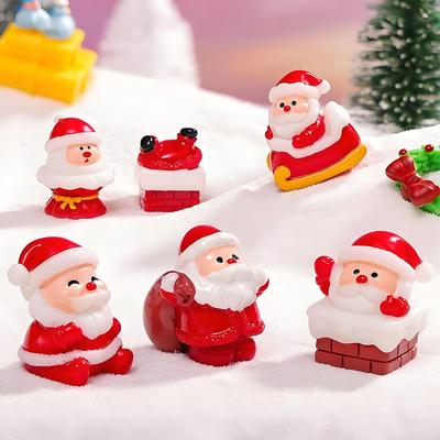 6PCS Mini Santa Claus Ornaments Red Christmas Decor For DIY Fairy Garden Potted Plant Holiday Gift