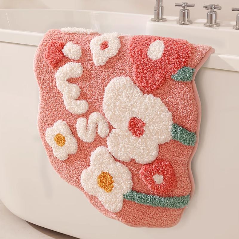 Cartoon Flower Bath Mat - Anti-Slip Shower Rug, Thick Microfiber Plush Bathroom Floor Mats, Quick Dry Super Absorbent Home Decor