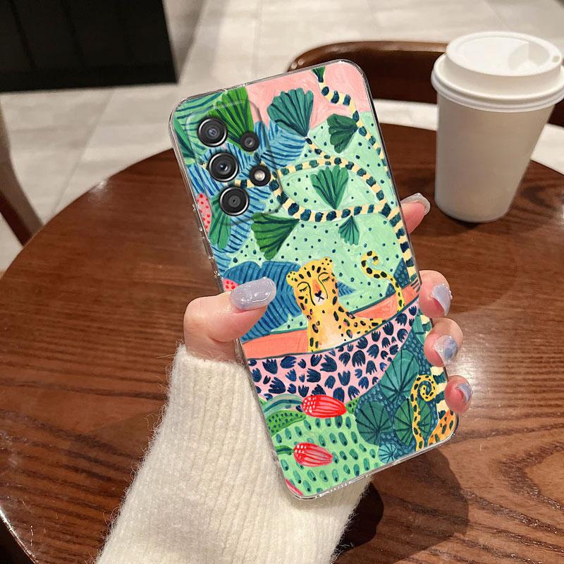 Jungle Art Snake Cats Sloth Phone Case For Samsung Galaxy A56 A57 A37 A55 A54 A36 A35 A26 A25 A16 A17 A07 A52 A34 A73 A21s Cover