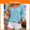 Camicia Casual in Lino da Donna con Maniche a Lanterna e Scollo Quadrato per le Vacanze Estive