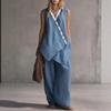 Bohemian Style Sleeveless Cotton Vest And Wideleg Pants Casual Set For Women Spring Summer