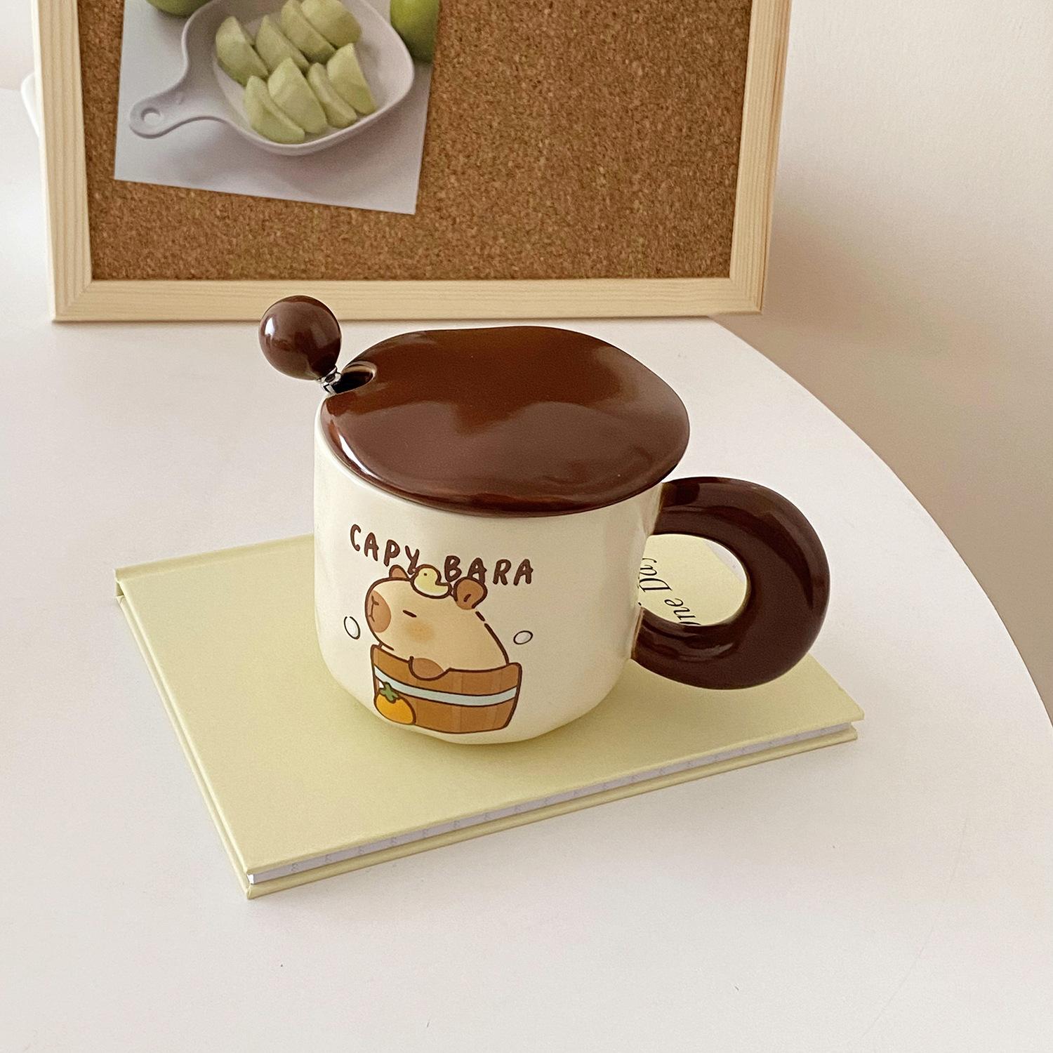 

Mug with Lid Spoon Kapibala Cup Ceramic Marrard Girl Office Water Cup Children Breakfast Cup Men 401-500ml