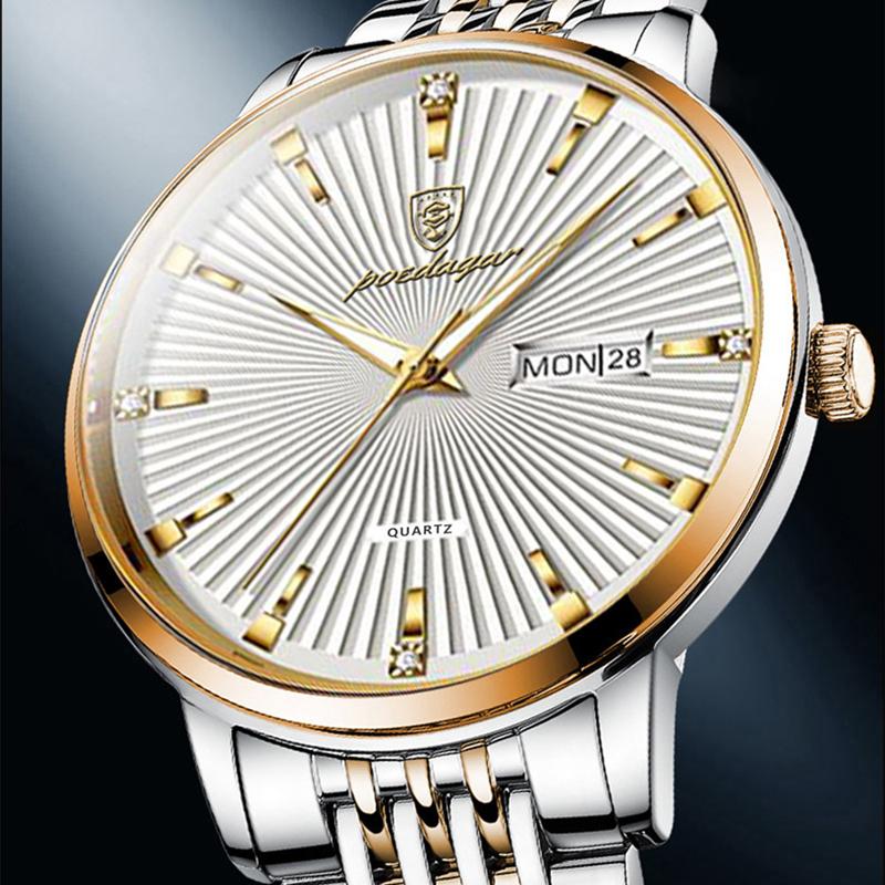 Personalizovaný design Pruhovaný ciferník Luxusní pánské hodinky Zlatý ocelový řemínek Vodotěsný kalendář Luminous Clock Pánské sportovní hodinky Chlapecké Hodinky pro volný čas