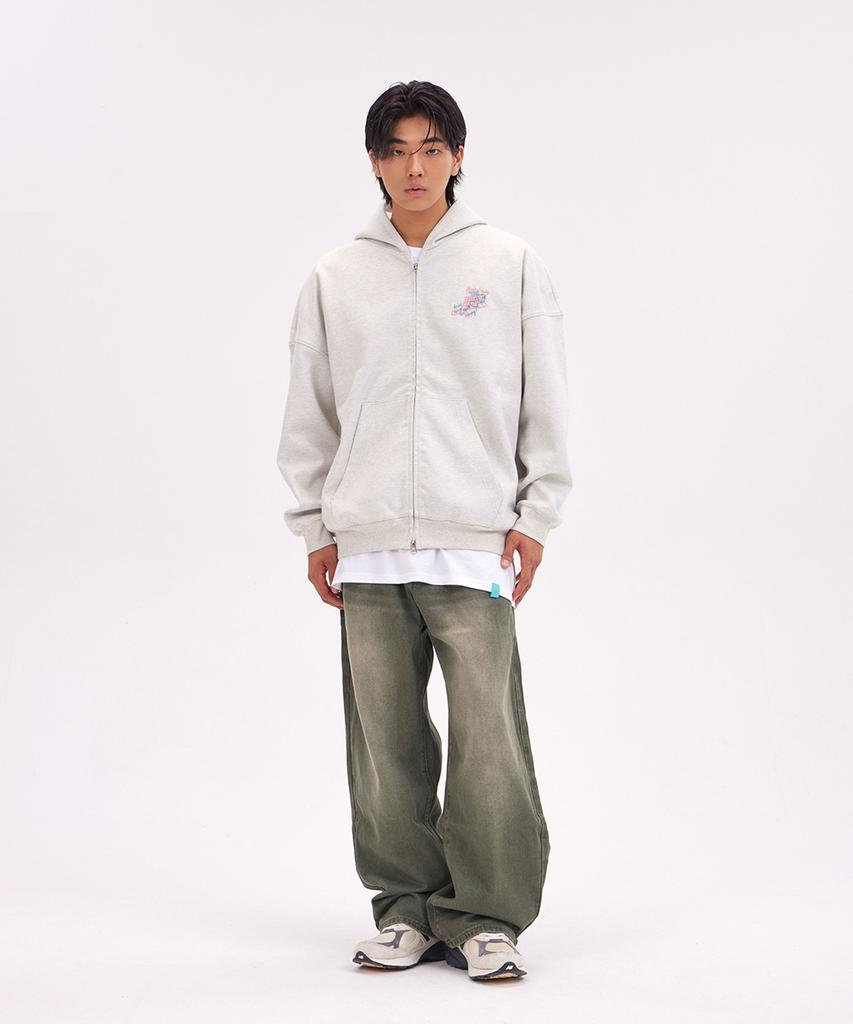 Astral Projection Graffiti Oversized Wide Shoulder Zip-Up Hoodie_Oatmeal