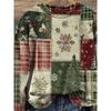 Women's Plus Size Christmas Sweatshirt - Vintage Patchwork with Snowflakes & Xmas Trees, Super Cozy & Stylish for Holiday Season! Grab Yours Now!
