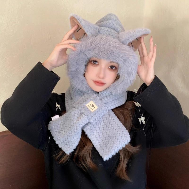 2024 Women's Fox Ear Hat & Scarf Set - Plush, Warm Winter Protection