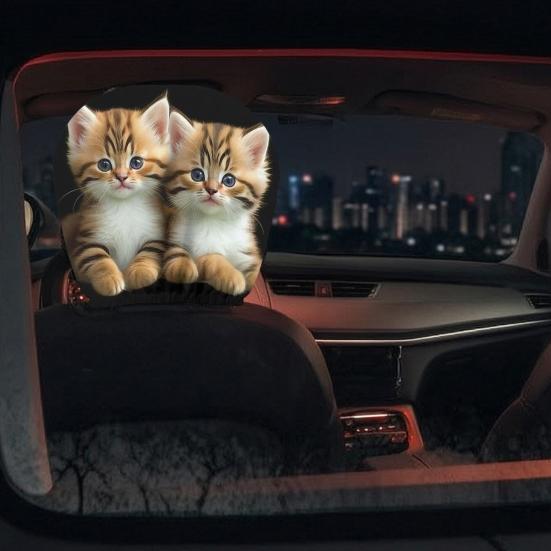 Protective Car Seat Cover 2Pcs Cute Cat Headrest Covers, Breathable Auto Elastic Fabric Sleeve Protectors, Stretchy Universal Interior Accessories for
