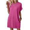 Women's Round Neck Short Sleeve Casual T-Shirt Dress Loose A-Line Mini Dress with Pockets