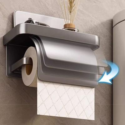 Baffle Design Bathroom Tissue Self Wall-mounted 2-in-1 Paper Roll Rack Tissue Roll Hanger  Restroom