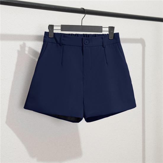 Women Shorts Elastic High Waist Button Zipper Fly Summer Suit Shorts with Pockets Solid Color