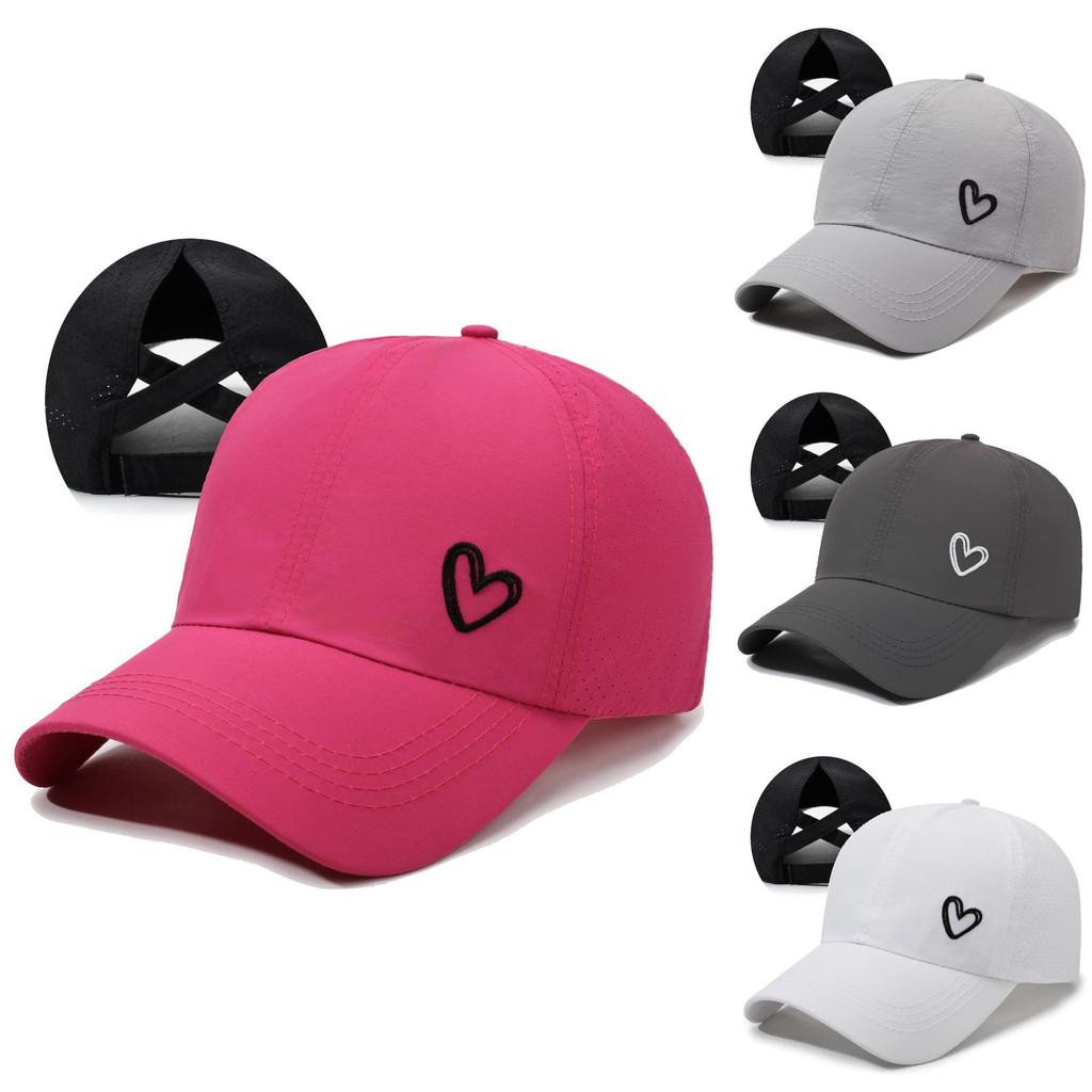 Summer Ladies Cross High Ponytail Mesh Baseball Cap With Embroidered Heart For Sun Protection
