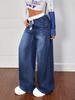 Women's Cross-border Wide-leg Denim Jeans with Elastic Drawstring Waistband