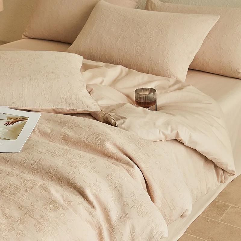 Light Luxury Soft Thick 100% Cotton Flat Sheet Sets Satin Jacquard Silky Bedding Set for Seasons Single Double Bed Comfort Set