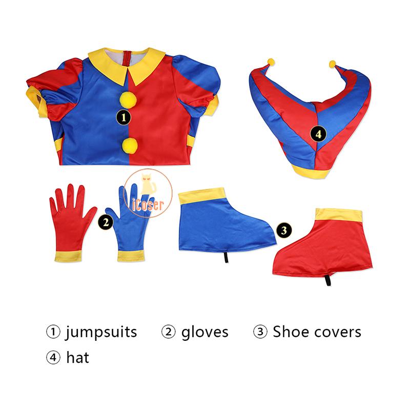 Pomni Cosplay Costume Anime The Amazing Digital Circus Cartoon Uniform Hat Gloves Halloween Party for Women Men Kids Costumes