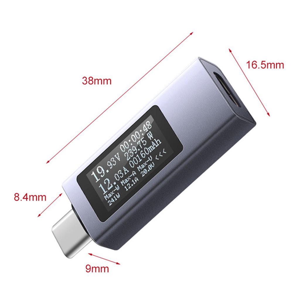 Type-C Cellphone Charging Tester PD Direct Current Voltmeter Power Meter Aluminum Alloy Housing Support 4-30V Voltage 0-12A Current Support Fastchargi