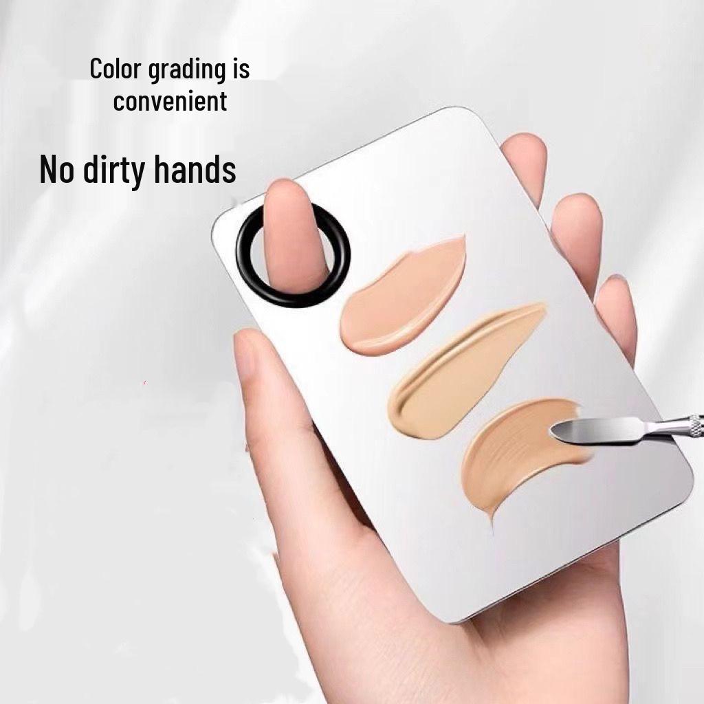 Stainless Steel Makeup Mixing Palette & Spatula Set – Foundation/Concealer Ring.