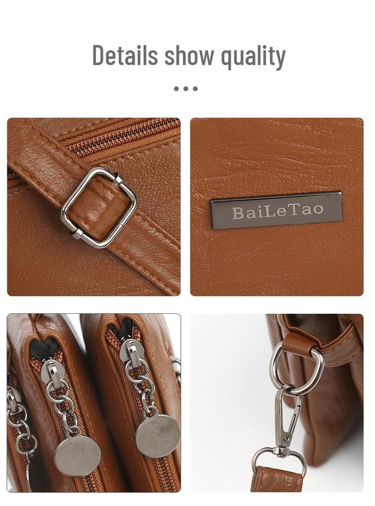 Women's Soft Leather Waterproof Crossbody Bag - 2026 Summer Fashion, Multi-layer, Versatile Single Shoulder Small Square Design