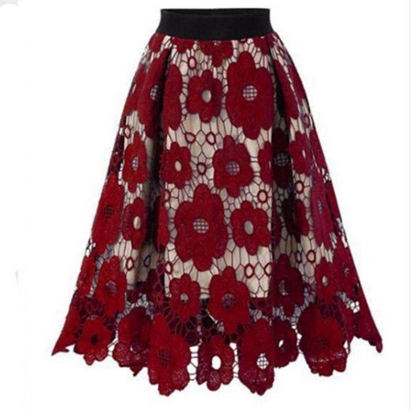 

Fashion Style Plus Size Women s Elastic Waist Lace Big Brand Fashion Skirt Chubby Girl Elegant All-Matching A- line Skirt Fashion Red 4XL