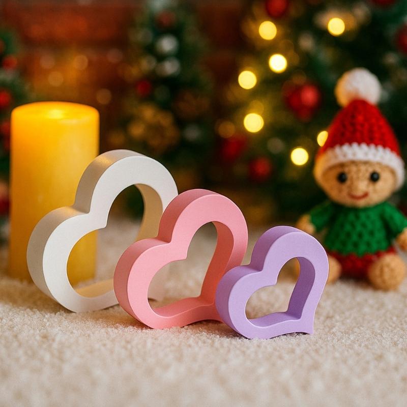 3Pcs Hollowed Heart Silicone Molds Multifunctional Silicone Candle Mould For Handmade Candle Soap and Resin Casting