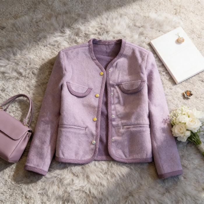 Elegant French Style Plus Size Color-Block Short Jacket for Women - 2025 Autumn Collection S