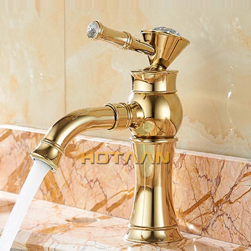 . New Arrival Bathroom Gold Basin Faucet Gold Finish Brass Mixer Tap with Ceramic Torneiras Para Banheiro YT-5027
