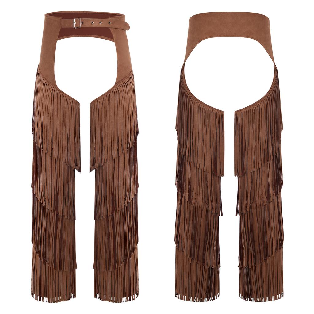 Western Cowboy Motorcycle Pants for Adults Men S-3XL - Open Crotch Buttless Style with Layered Fringe & Adjustable Buckles for Raves Holidays