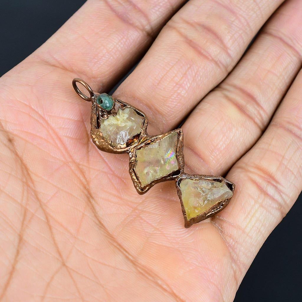Citrine Copper Electroformed Pendant, Handmade Gemstone Pendant Jewelry, Gifts For Wife Brand New Pendant