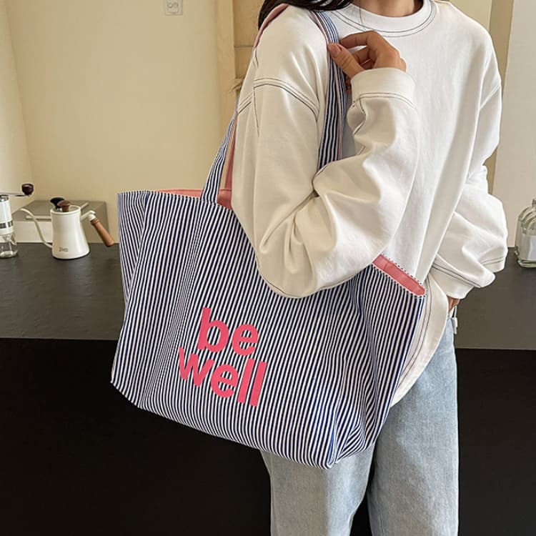 Large capacity tote bag women's striped canvas bag