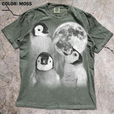 Distressed Penguin Moon T-Shirt, Antarctic Wildlife Lover Gift, Retro Graphic Tee