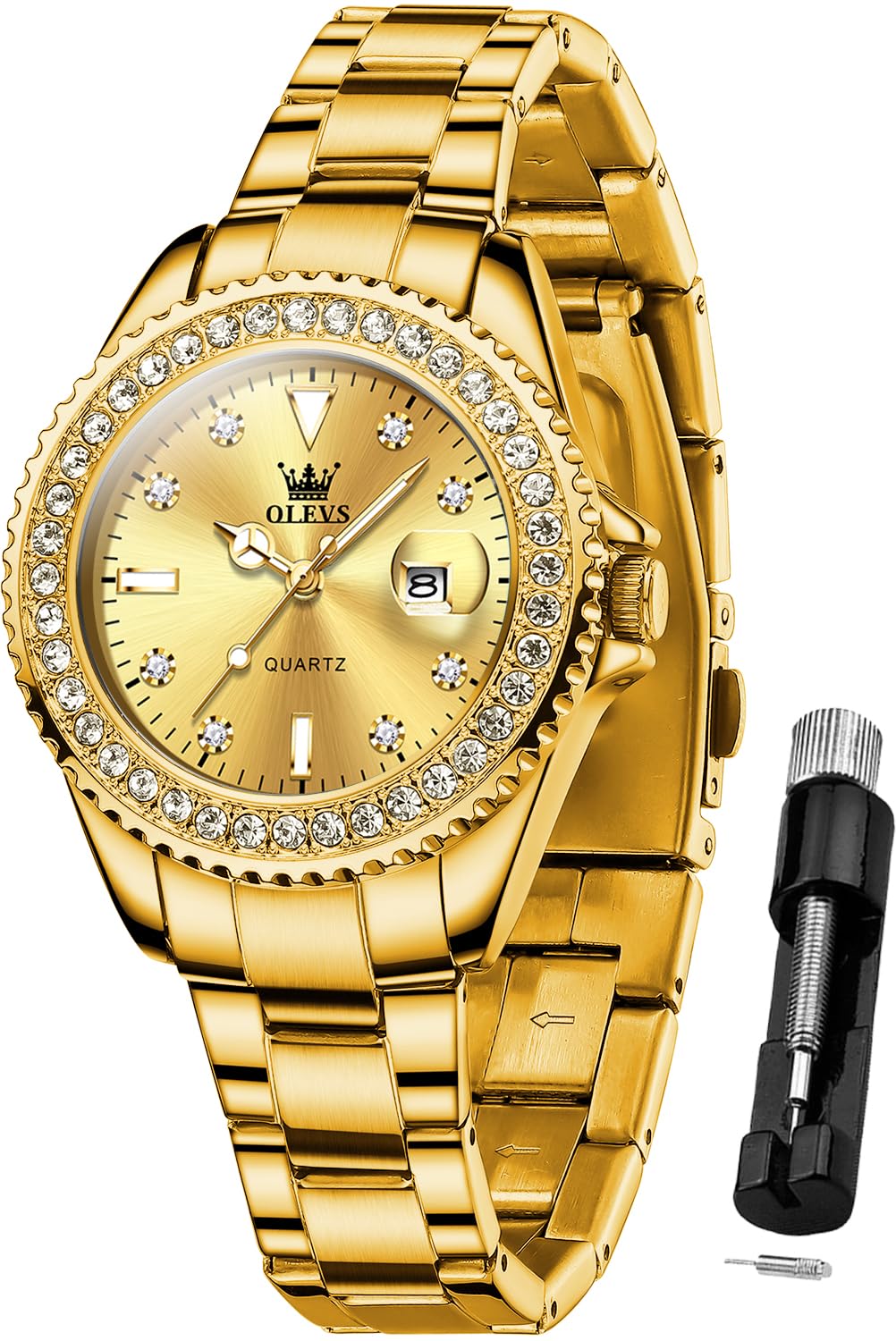 

OLEVS Stainless Steel Quartz Watch with Diamond Luminous Easy to 30M Water Gift for Gold Women s Dial, Display, Read, Resistance, Popular, Cute,