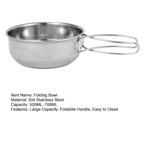 500/700ML Stainless Steel Folding Bowl Outdoor Camping Hiking Backpacking BBQ Picnic Travel Food Grade Collapsible Cooking Serving Bowl Dishware