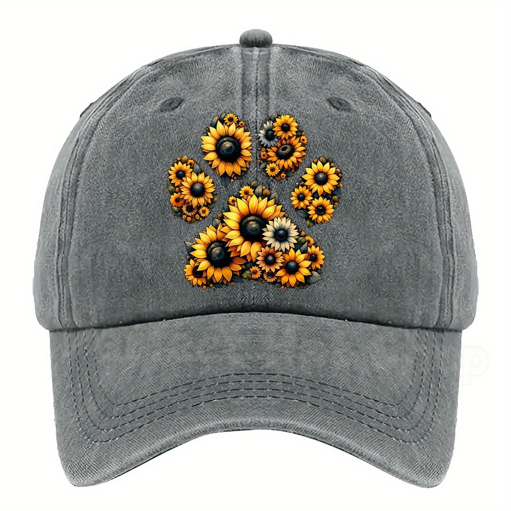 Adjustable Sunflower Paw Print Baseball Cap  Lightweight Machine Washable Cotton Multiple Colors Available for Casual Wear