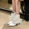 Fashion 2025 New French Retro Pointed Toe Stiletto High Heel Booties Feminine Versatile Fashion Boots