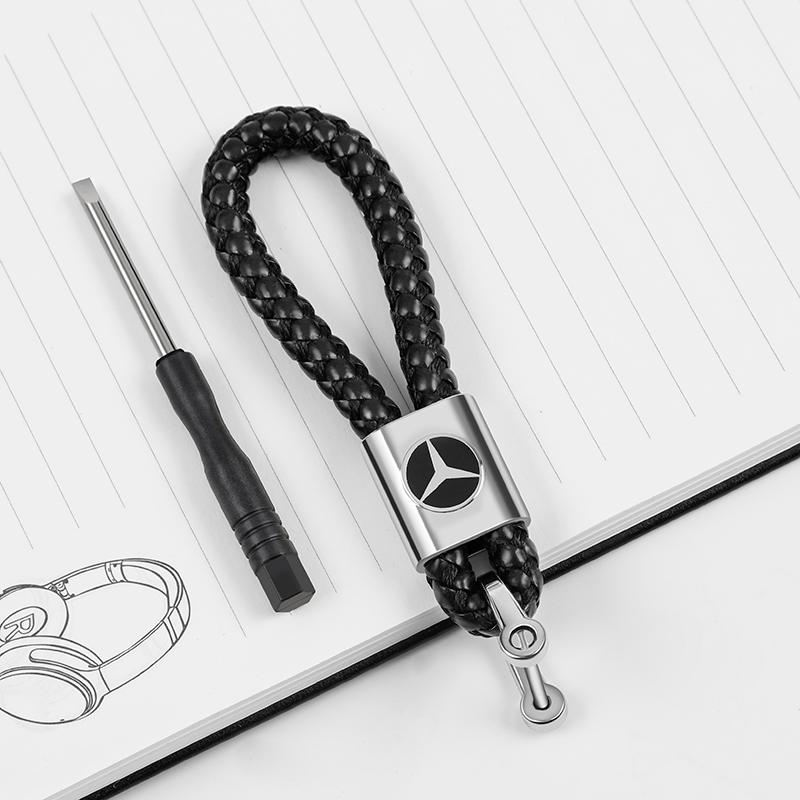 

car inspection sticker Leather Rope for Mercedes Benz MB B/C/E Class A C200L GLC GLK CLA Hand Braided Horseshoe Buckle