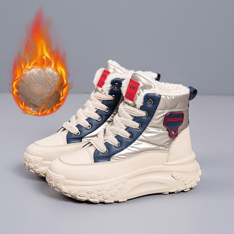 

Высокие зимние ботинки на толстой подошве с флисовой подкладкой, нескользящие хлопковые туфли, увеличивающие рост кроссовки для женщин 40 синий