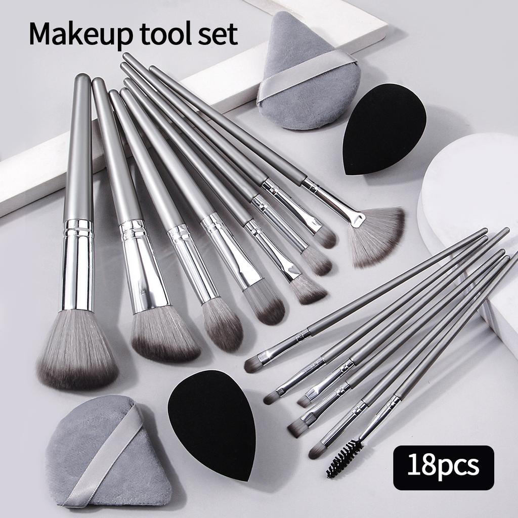 14pcs Makeup Brush Set Portable Soft Makeup Tool&2pcs Wet Wet Dual Use Makeup Egg&2pcs Triangle Sponge Makeup Powder Puff